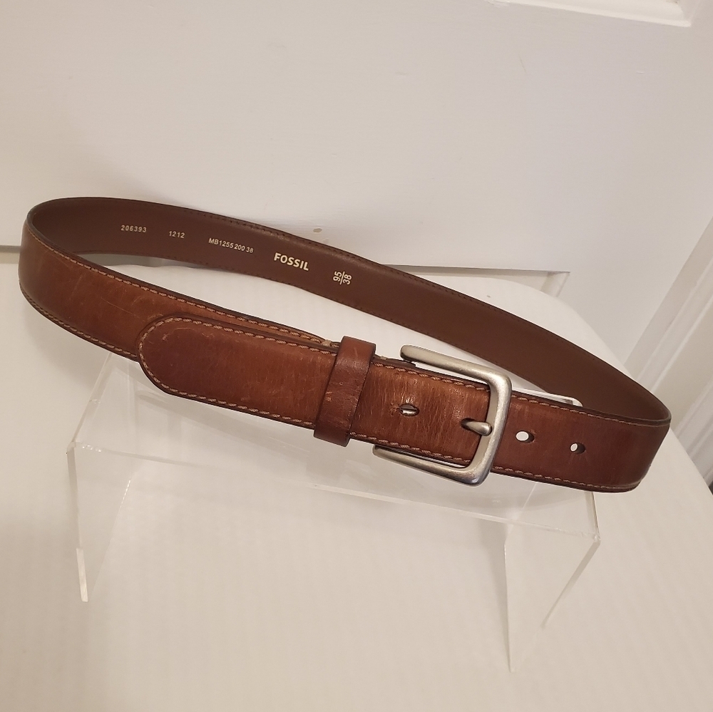 Fossil "Joe" Brown Leather Belt Size 38, Casual, Classic
